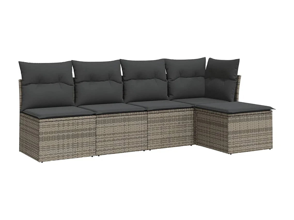 Set Divano da Giardino 5 pz con Cuscini Grigio in Polyrattan