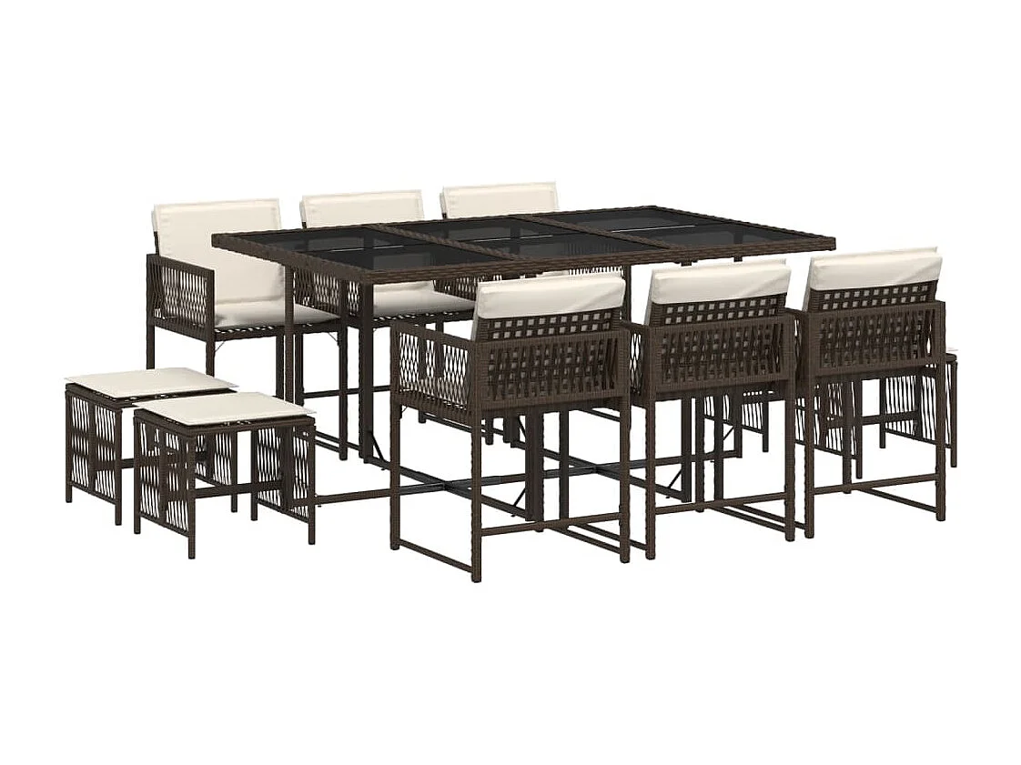 Ensemble à manger de jardin et coussins 11 pcs marron rotin