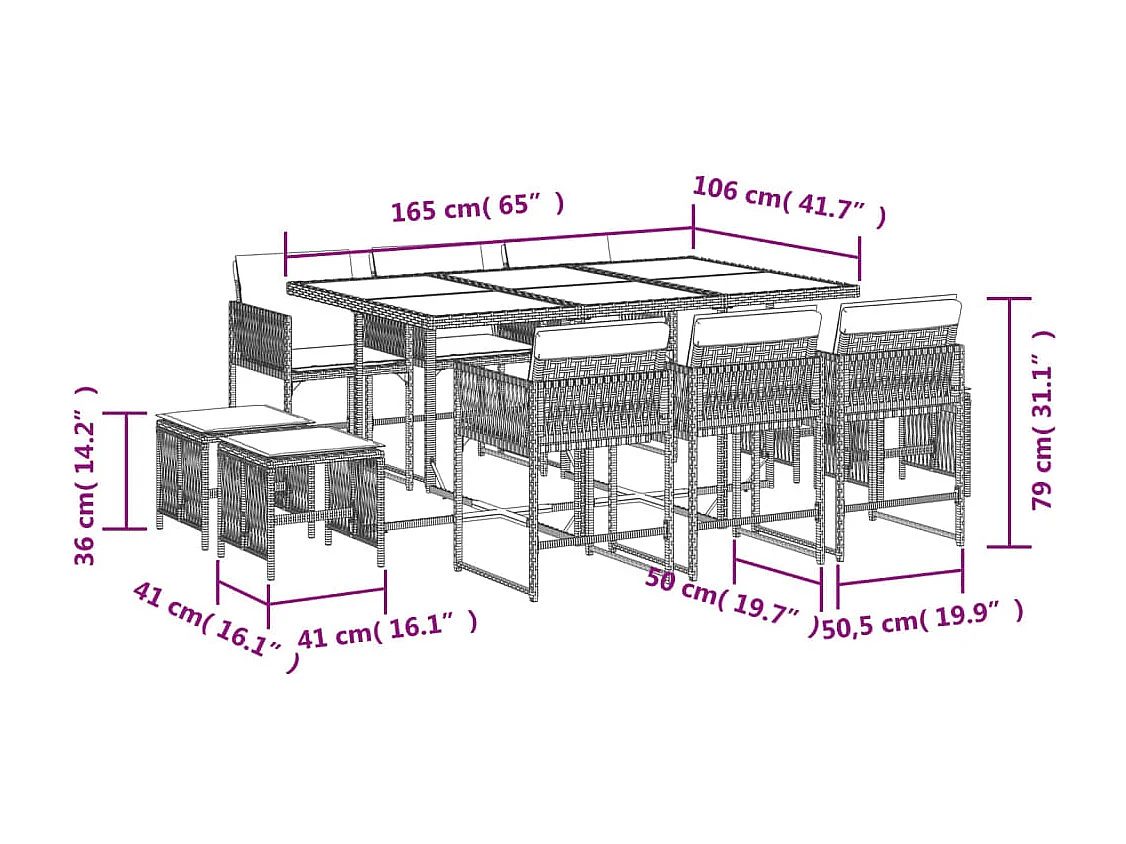 Ensemble à manger de jardin et coussins 11 pcs marron rotin