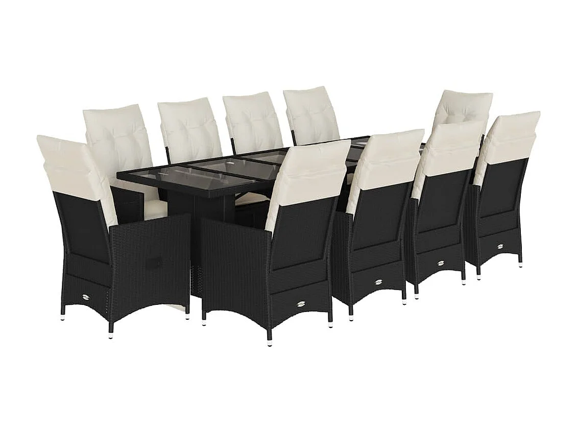 11 pcs conjunto de bistrô p/ jardim c/ almofadões vime PE preto