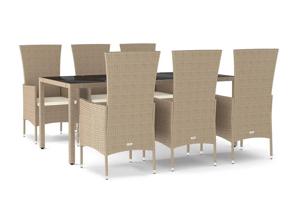 Ensemble à manger de jardin et coussins 7 pcs beige poly rotin