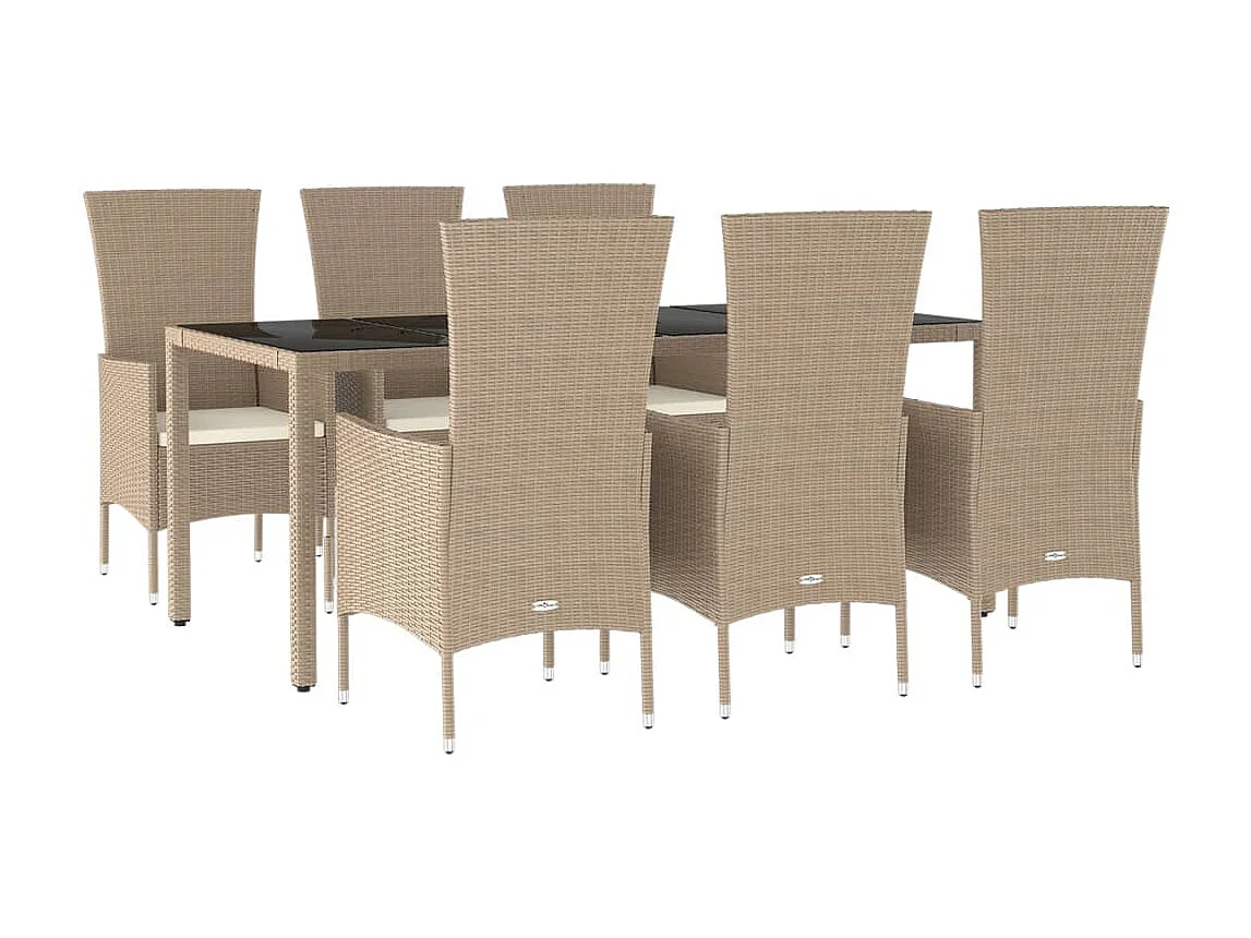 Ensemble à manger de jardin et coussins 7 pcs beige poly rotin