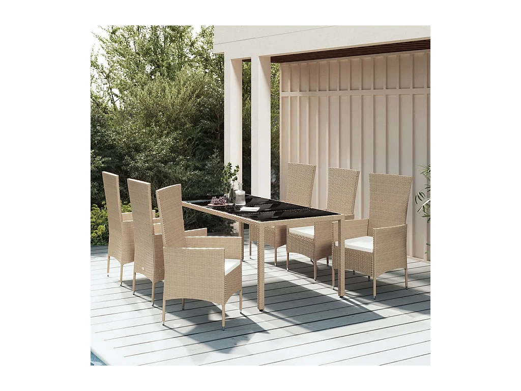Ensemble à manger de jardin et coussins 7 pcs beige poly rotin