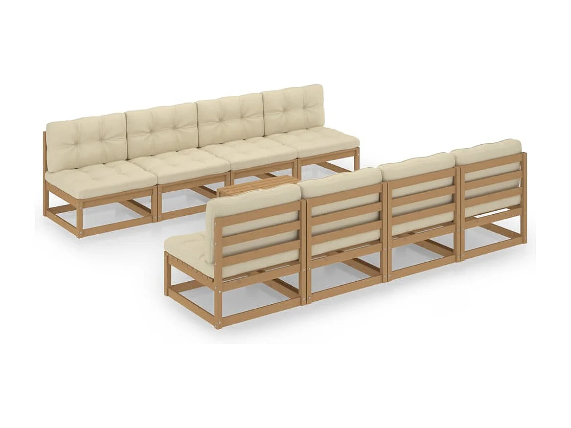 Salon de jardin 9 pcs avec coussins Bois de pin massif