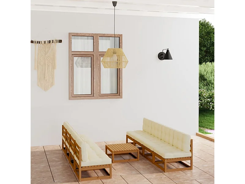 Set Divani da Giardino 9 pz con Cuscini Legno Massello di Pino