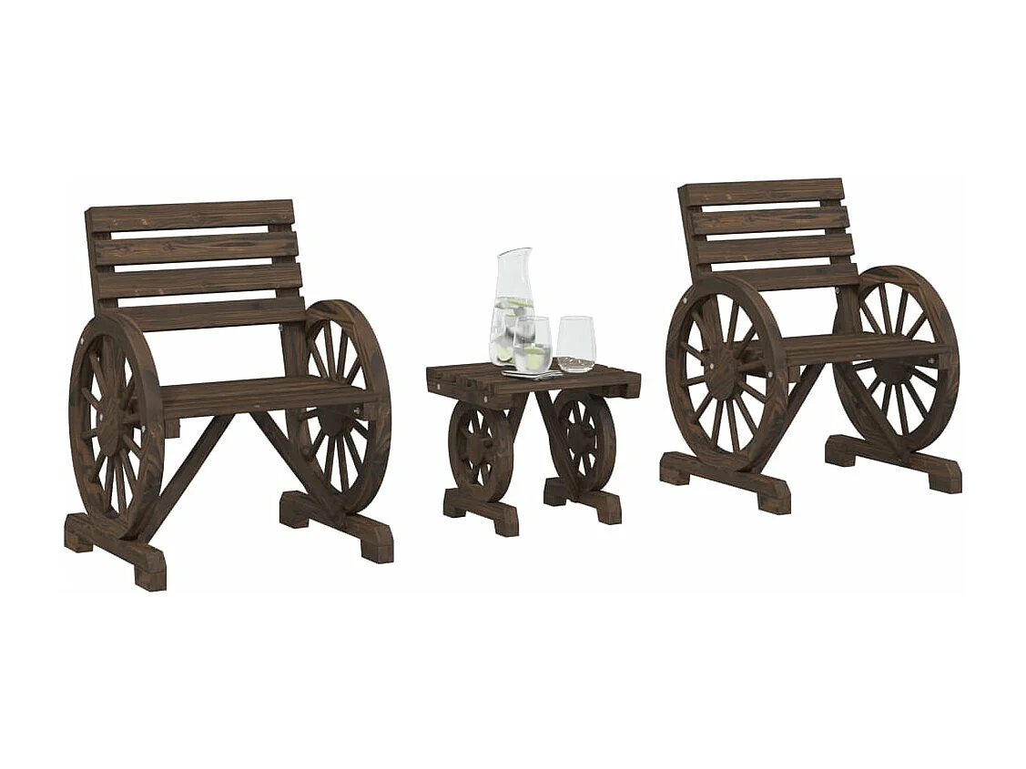 Set Salotto da Giardino 3 pz in Legno Massello di Abete