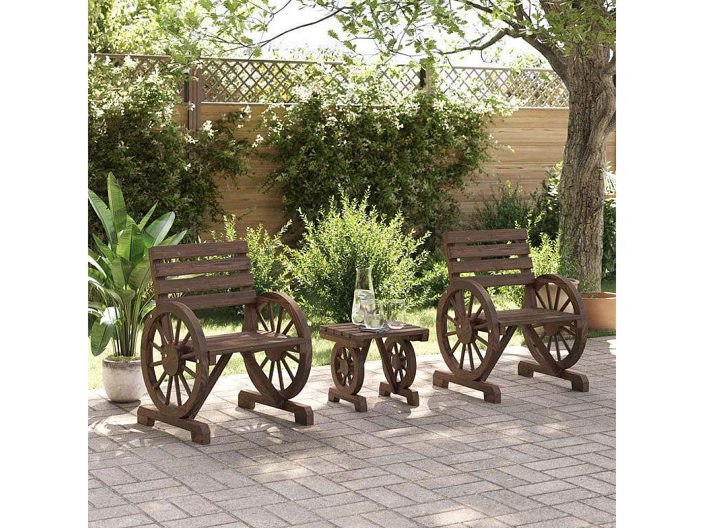 Set Salotto da Giardino 3 pz in Legno Massello di Abete