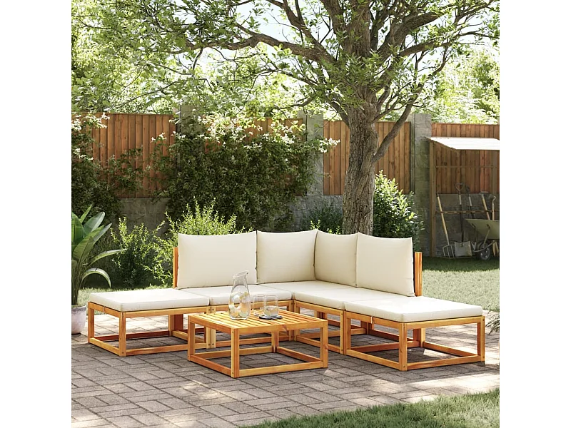 6 pcs conjunto de sofás de jardim com almofadões acácia maciça