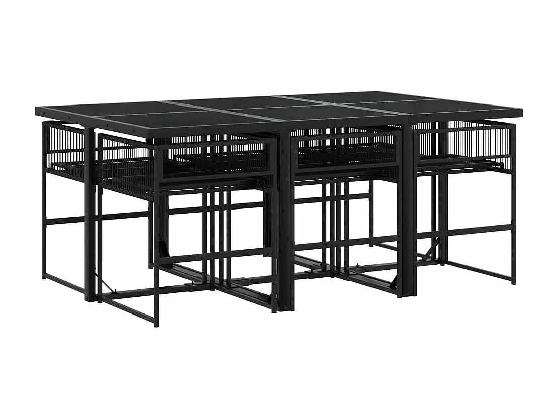 Ensemble à manger de jardin 7 pcs Noir Résine tressée