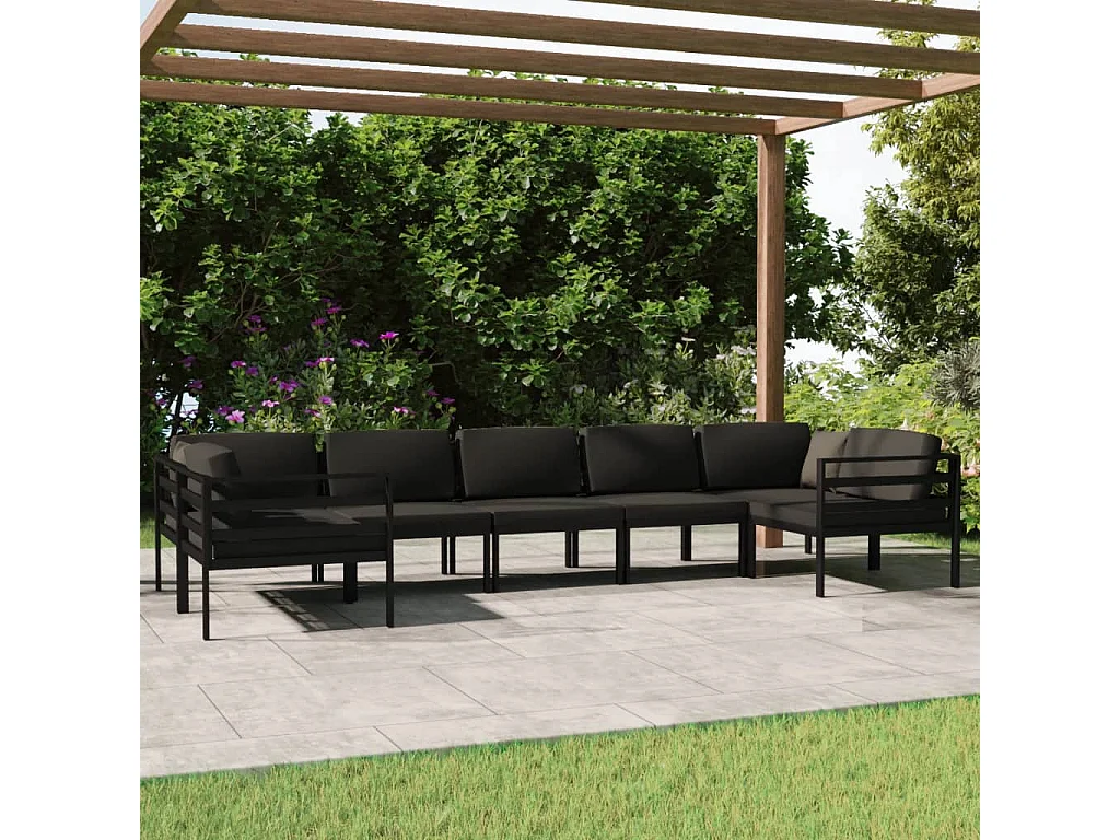 Salon de jardin 7 pcs avec coussins Aluminium Anthracite
