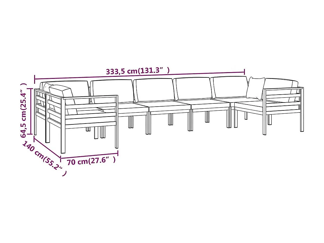 Salon de jardin 7 pcs avec coussins Aluminium Anthracite