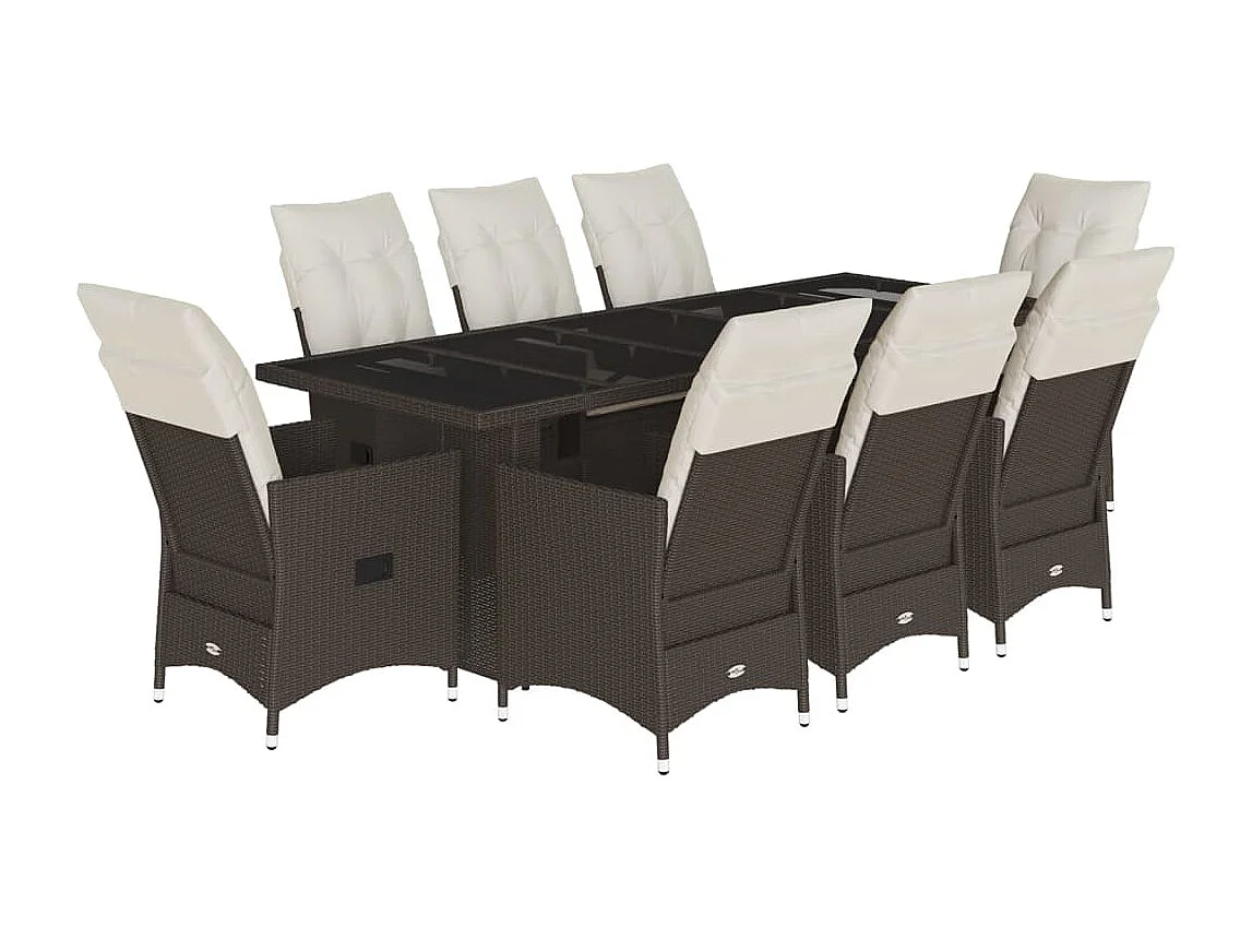 Set Bistrò da Giardino 9 pz con Cuscini in Polyrattan Marrone