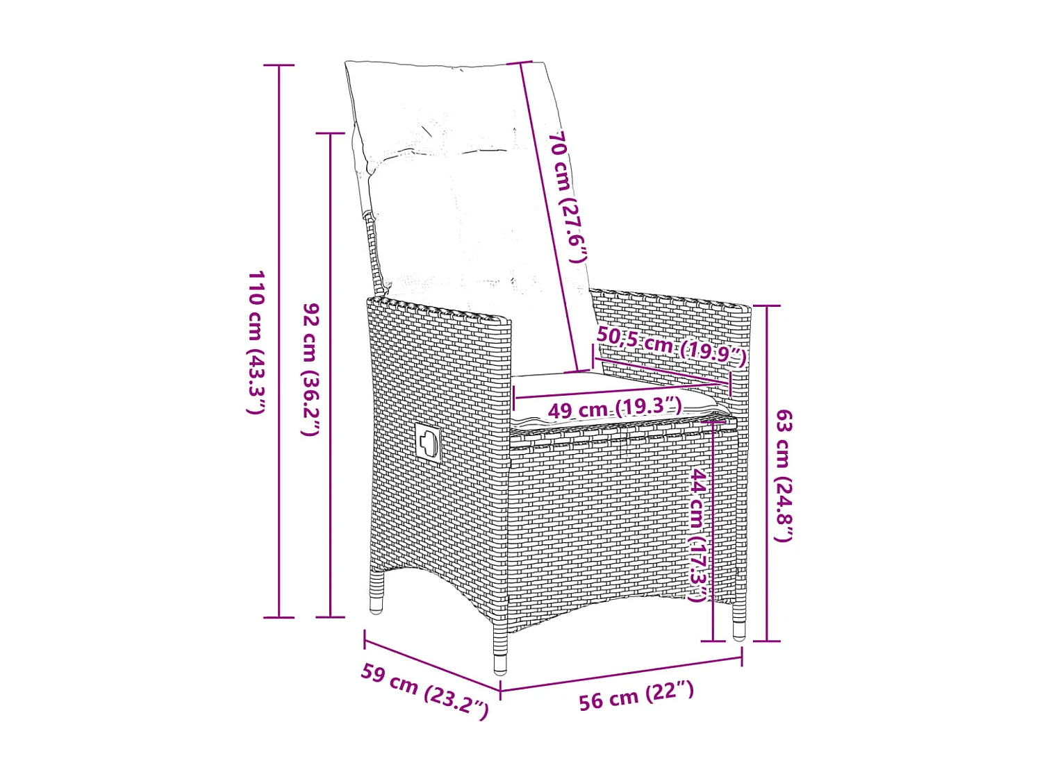 Set Bistrò da Giardino 9 pz con Cuscini in Polyrattan Marrone