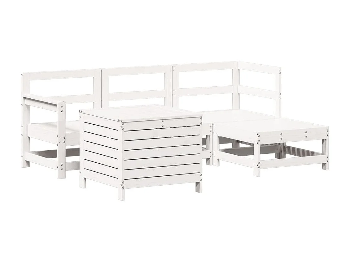 Set Salotto da Giardino 5 pz Bianco in Legno Massello di Pino