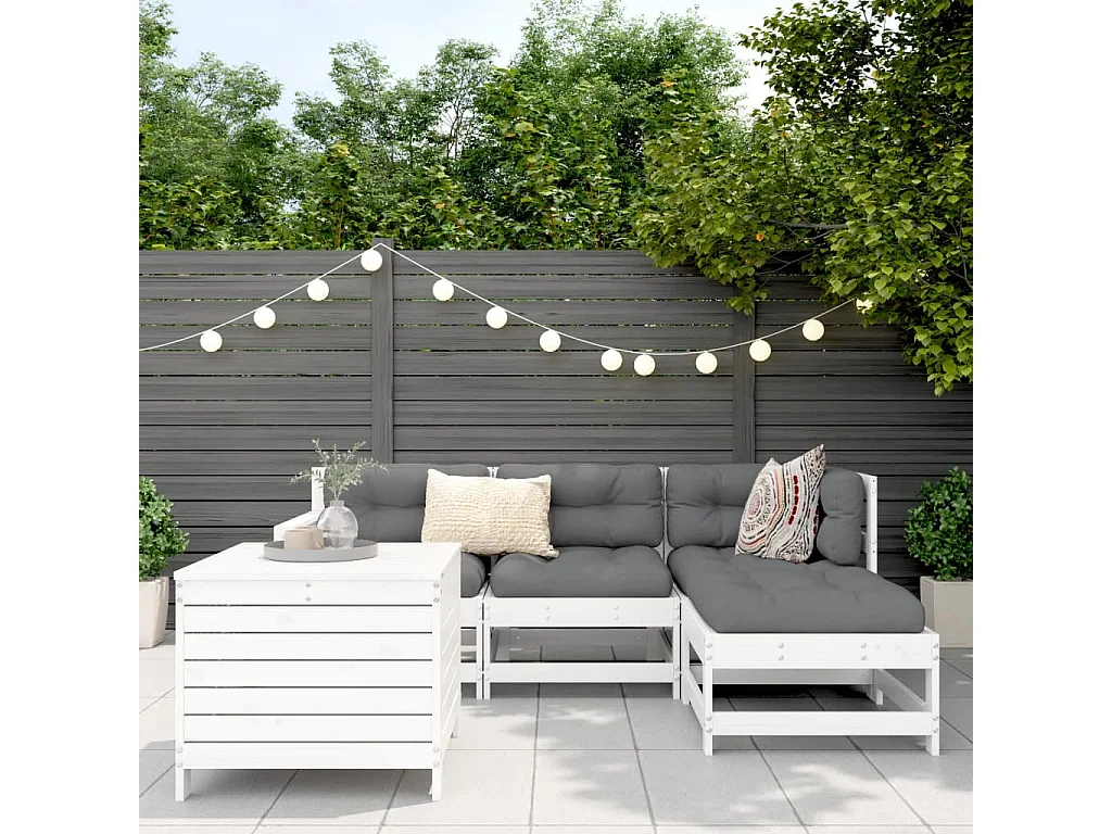 Set Salotto da Giardino 5 pz Bianco in Legno Massello di Pino