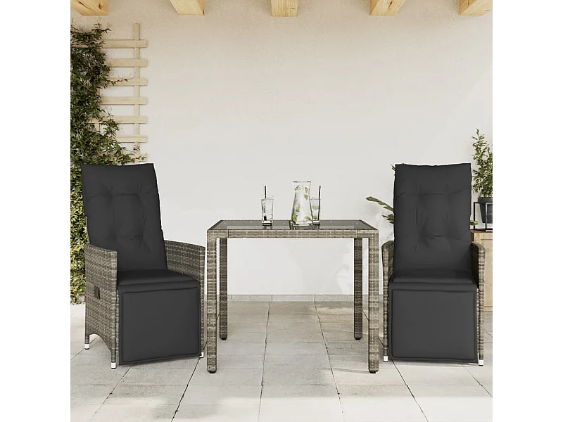 Ensemble de bistro de jardin 3 pcs coussins gris poly rotin