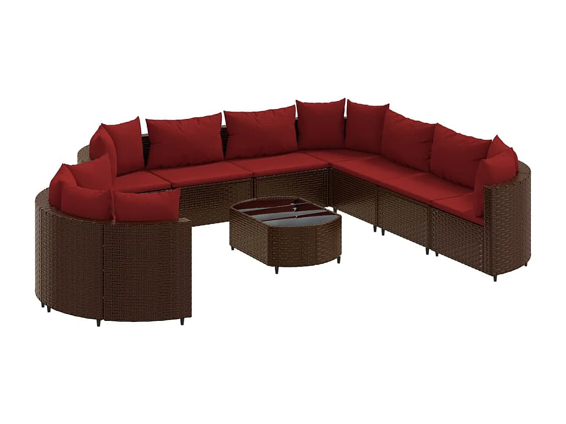 Salon de jardin 10 pcs avec coussins marron résine tressée