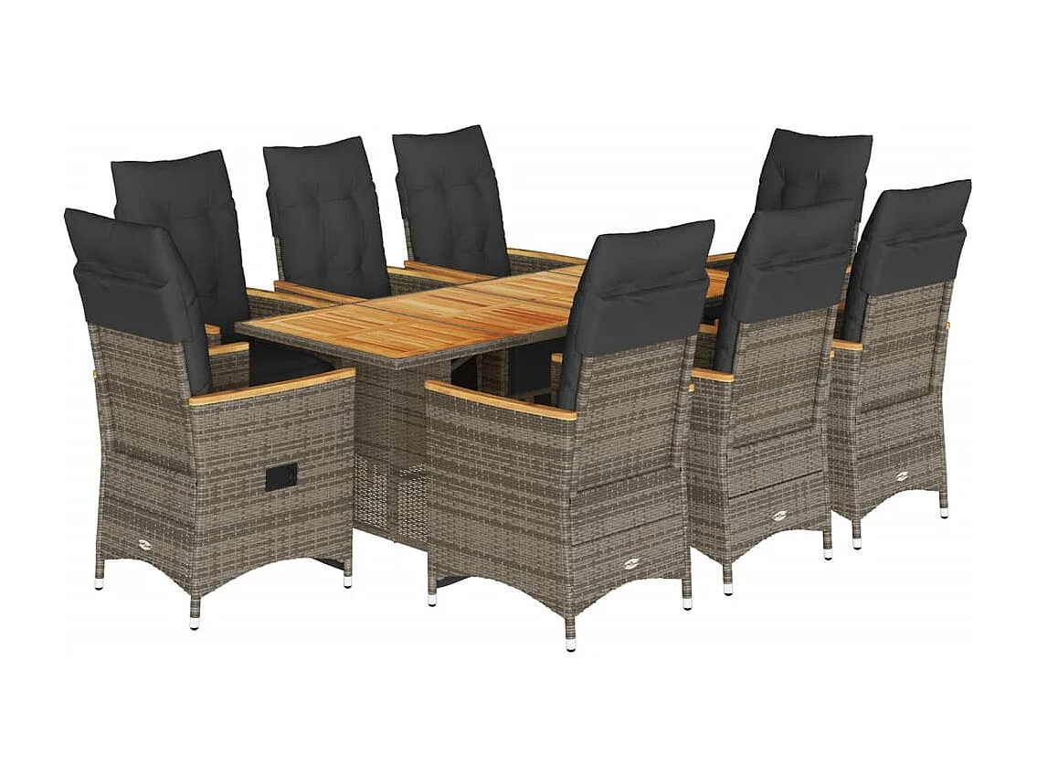 Set Bistrò da Giardino 9 pz con Cuscini in Polyrattan Grigio