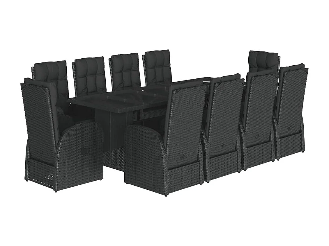 11-tlg. Garten-Essgruppe mit Kissen Schwarz Poly Rattan