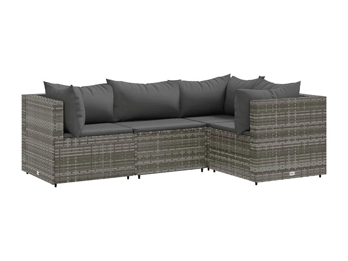 4-delige Loungeset met kussens poly rattan grijs