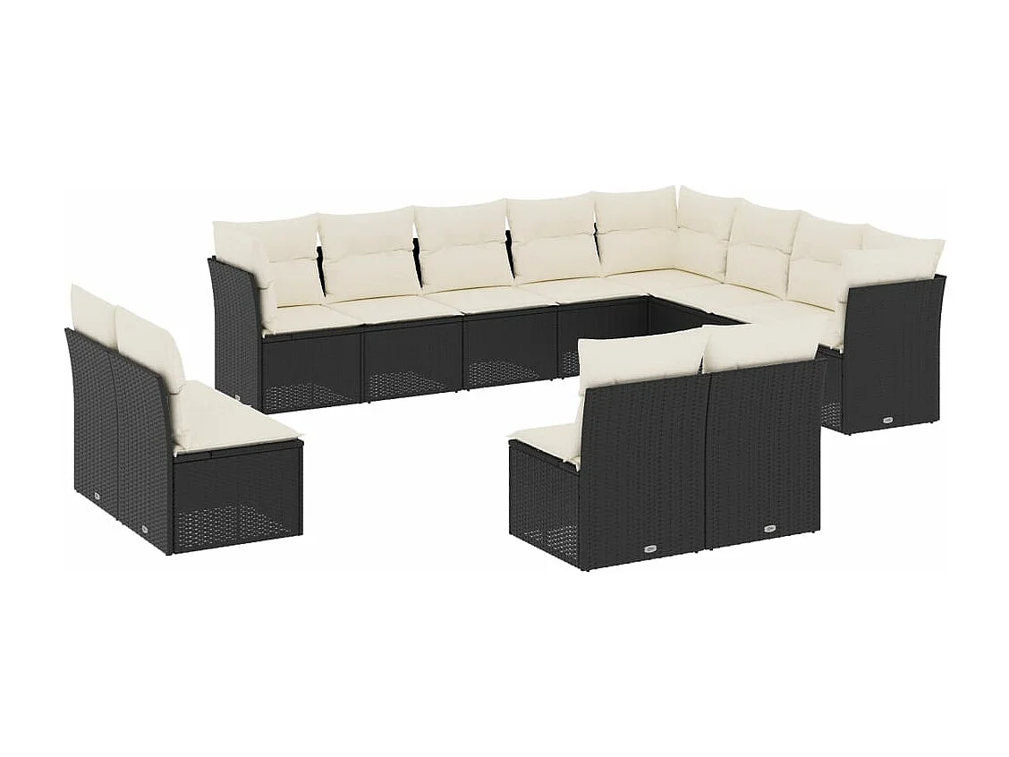 Set Divani da Giardino 12 pz con Cuscini Nero in Polyrattan