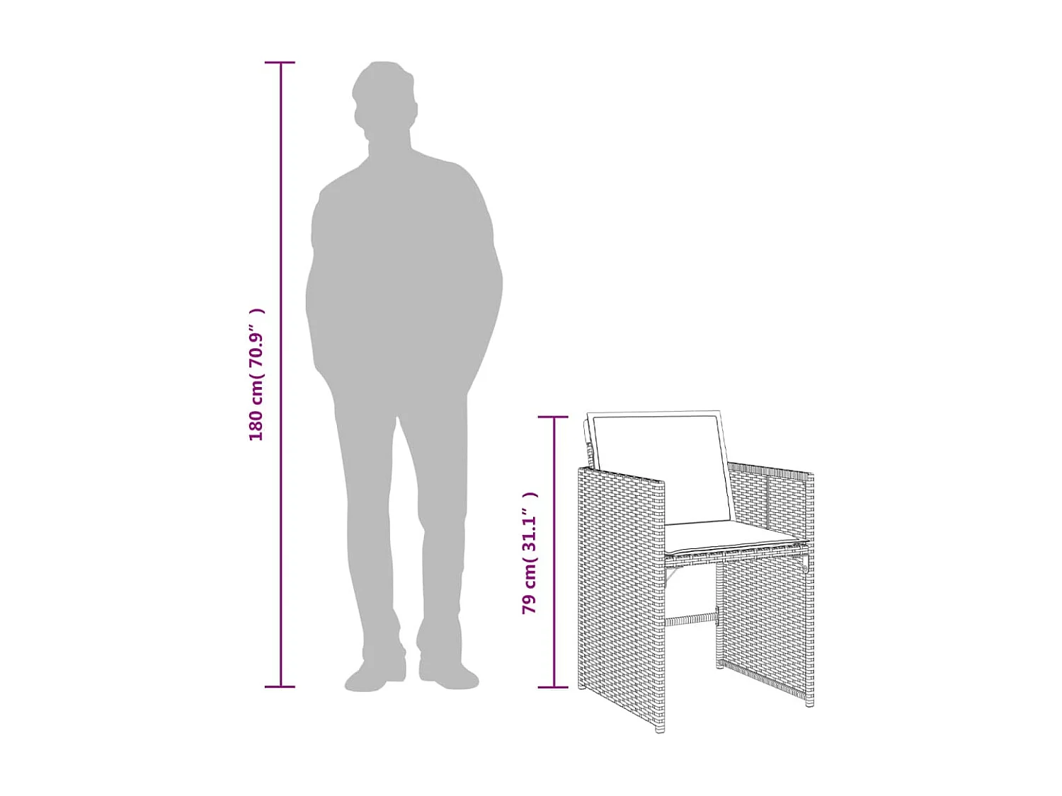 Set da Pranzo da Giardino 7 pz con Cuscini in Polyrattan Grigio