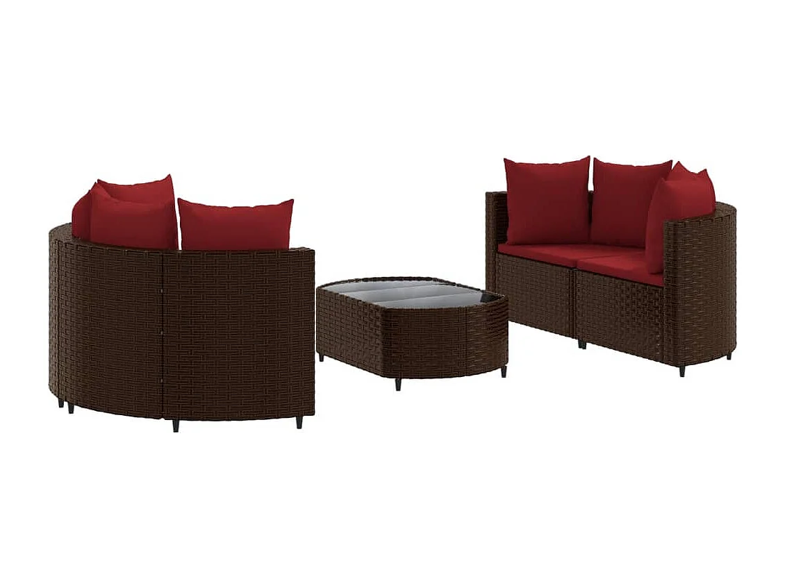 Set Divano da Giardino 5 pz con Cuscini Marrone in Polyrattan
