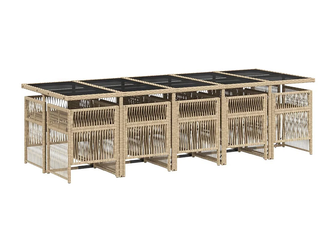Ensemble à manger de jardin et coussins 11 pcs mélange beige