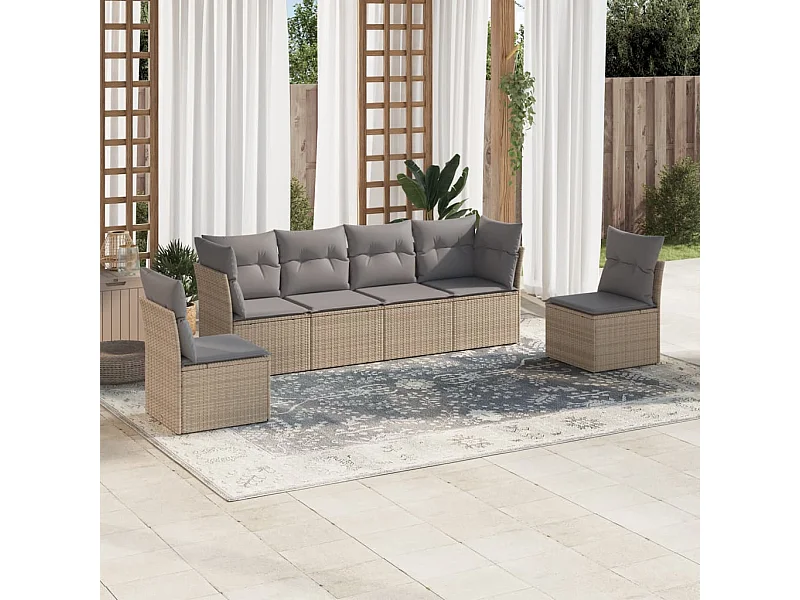 Salon de jardin avec coussins 6 pcs beige résine tressée