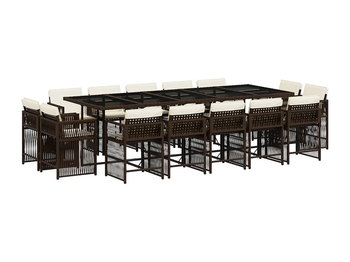Ensemble à manger de jardin avec coussins 15 pcs marron rotin