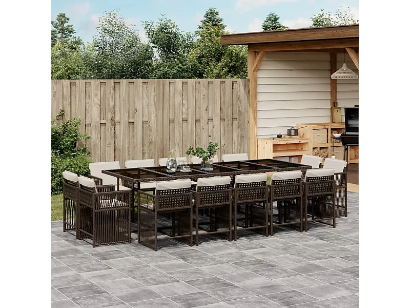 Ensemble à manger de jardin avec coussins 15 pcs marron rotin