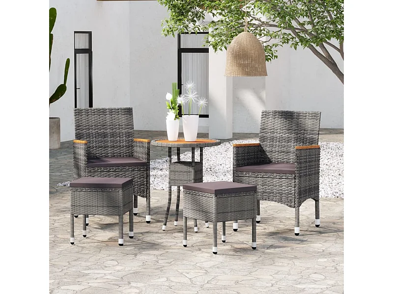 Salon de jardin 5 pcs Résine tressée Gris