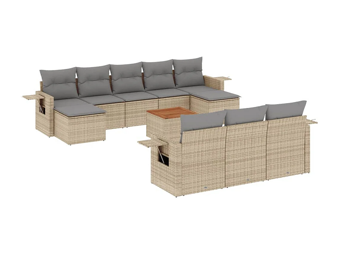 Salon de jardin et coussins 11 pcs mélange beige résine tressée