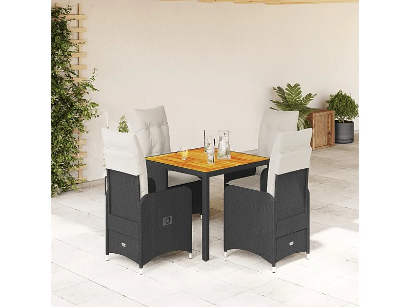 Set Bistrò da Giardino 5 pz con Cuscini in Polyrattan Nero