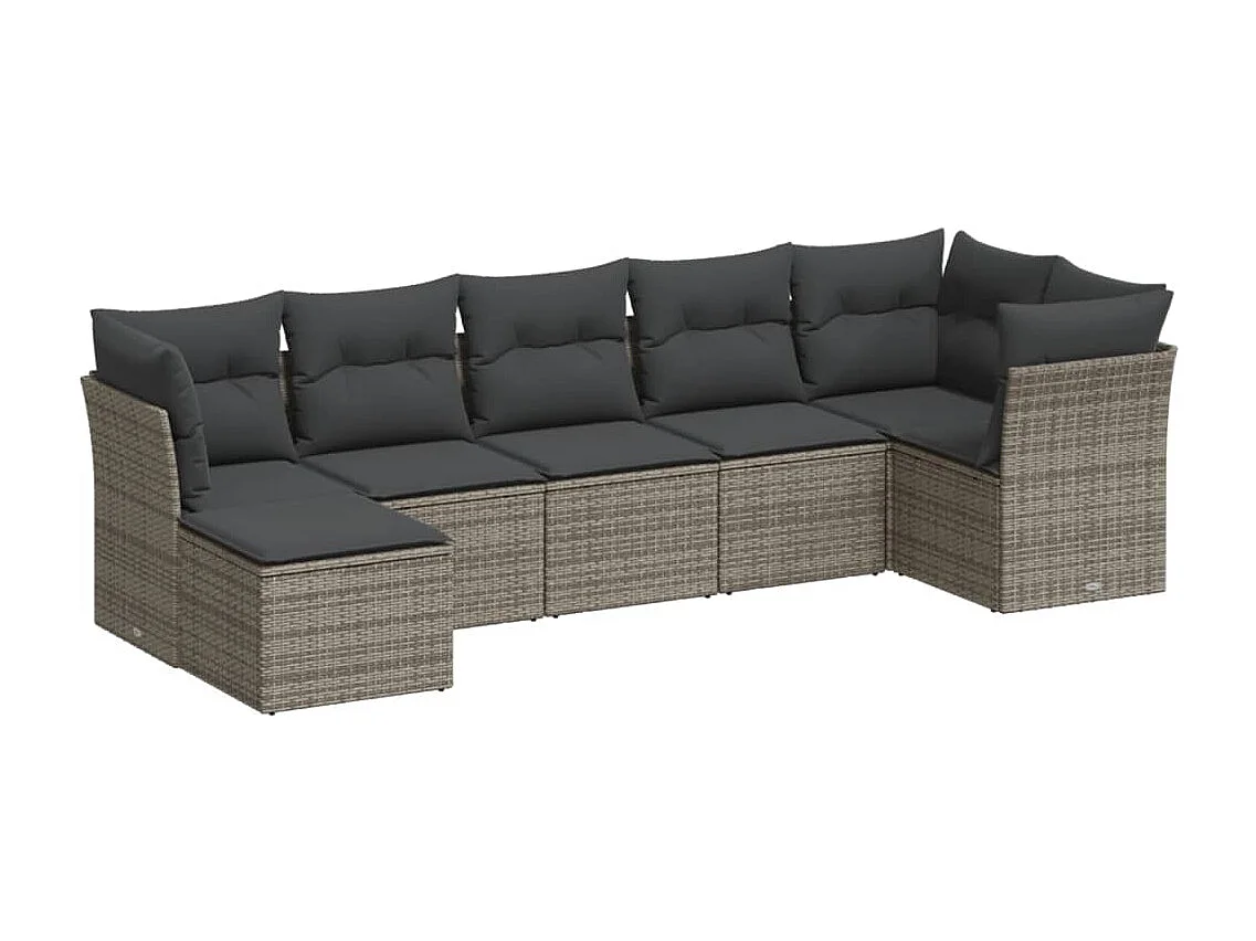 Salon de jardin avec coussins 7 pcs gris résine tressée