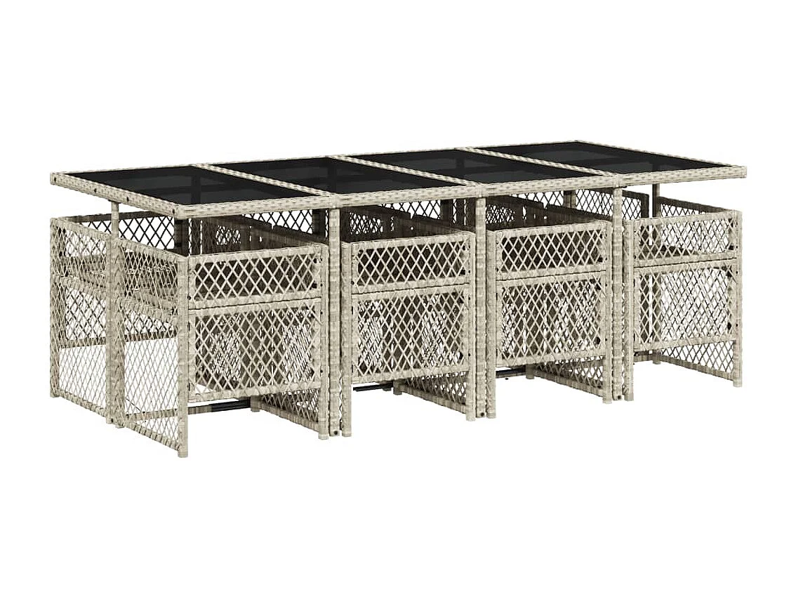 Ensemble à manger de jardin et coussins 9 pcs gris clair rotin