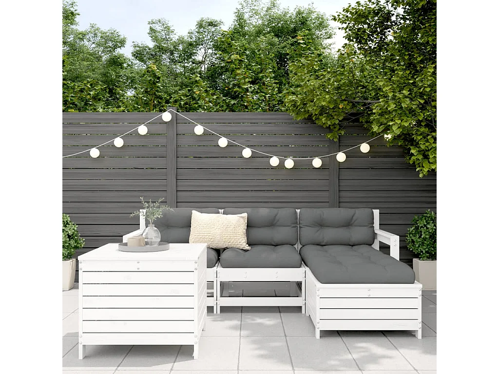 Salon de jardin 5 pcs blanc bois massif de pin