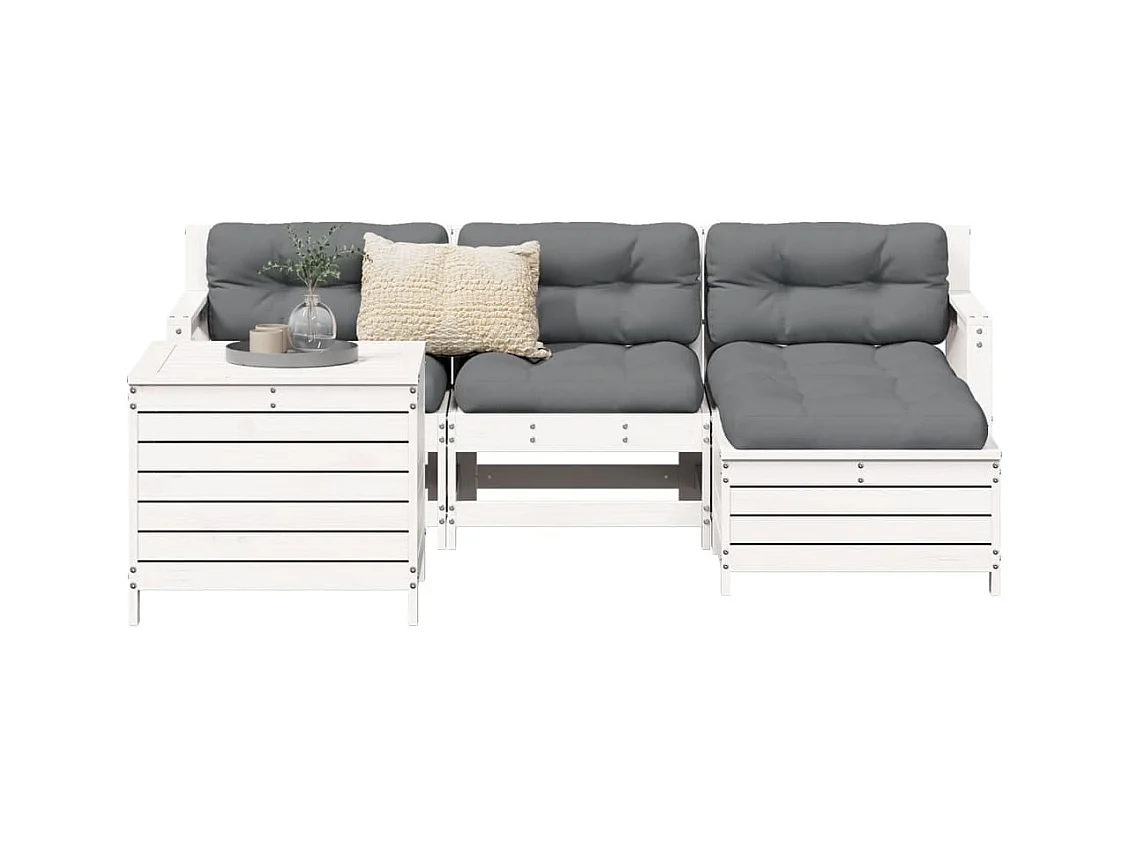 Salon de jardin 5 pcs blanc bois massif de pin