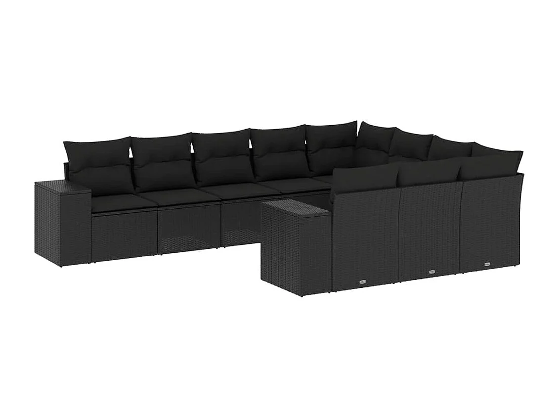 10-delige Loungeset met kussens poly rattan zwart