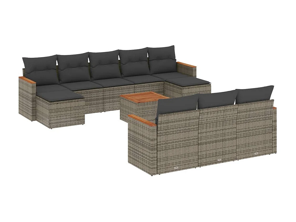 Salon de jardin 11 pcs avec coussins gris résine tressée