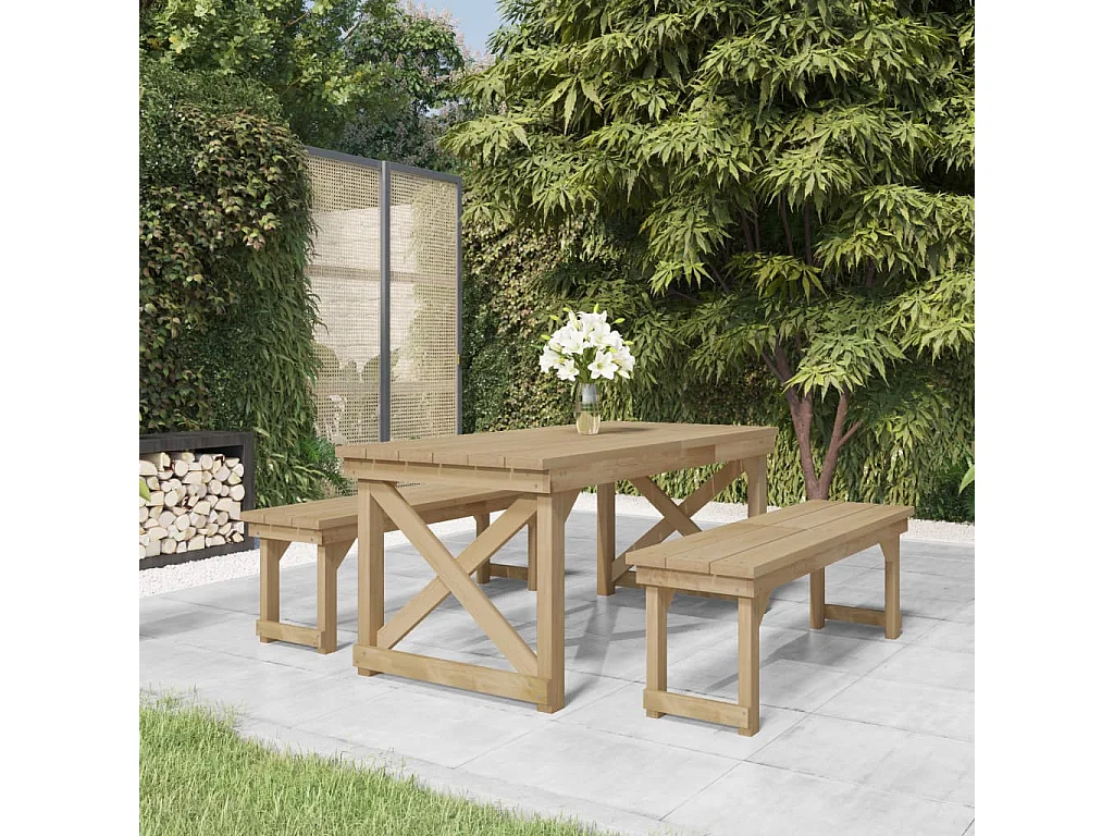 Ensemble à manger de jardin 3 pcs Bois de pin imprégné