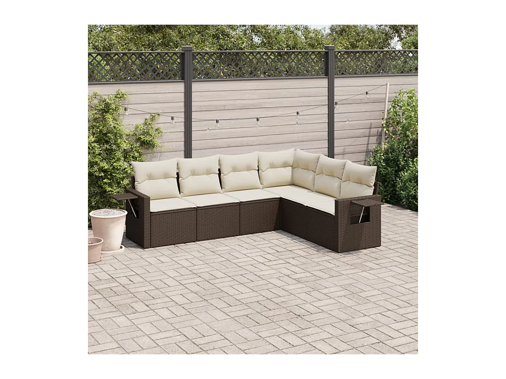 Set Divano da Giardino 6 pz con Cuscini Marrone in Polyrattan