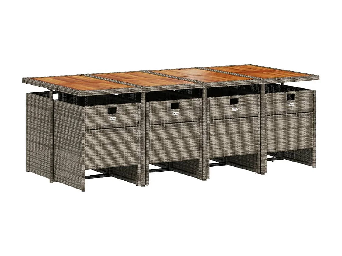 9 pcs conjunto de jantar p/ jardim c/ almofadões vime PE cinza