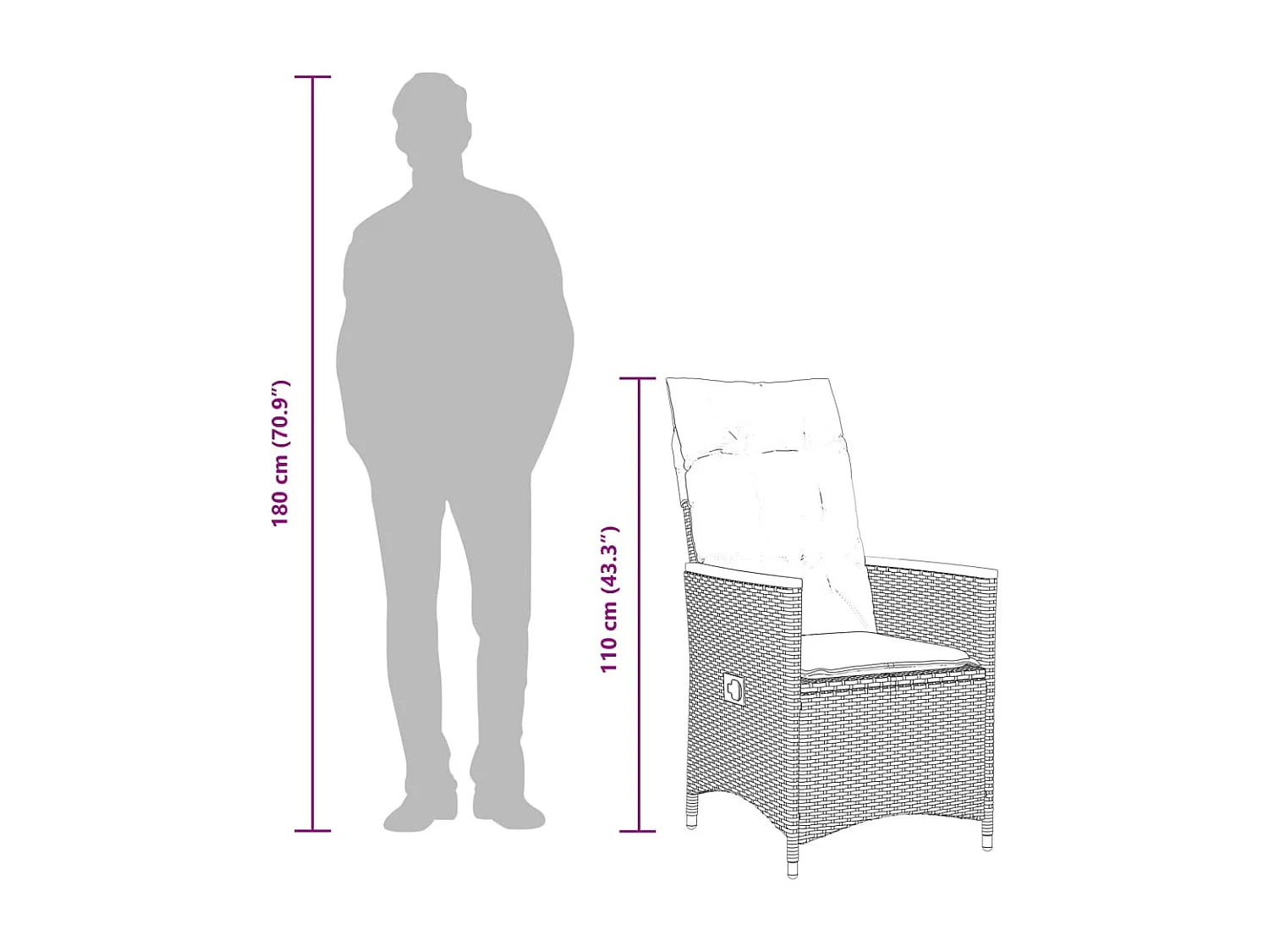 Set da Pranzo da Giardino 7 pz con Cuscini in Polyrattan Grigio