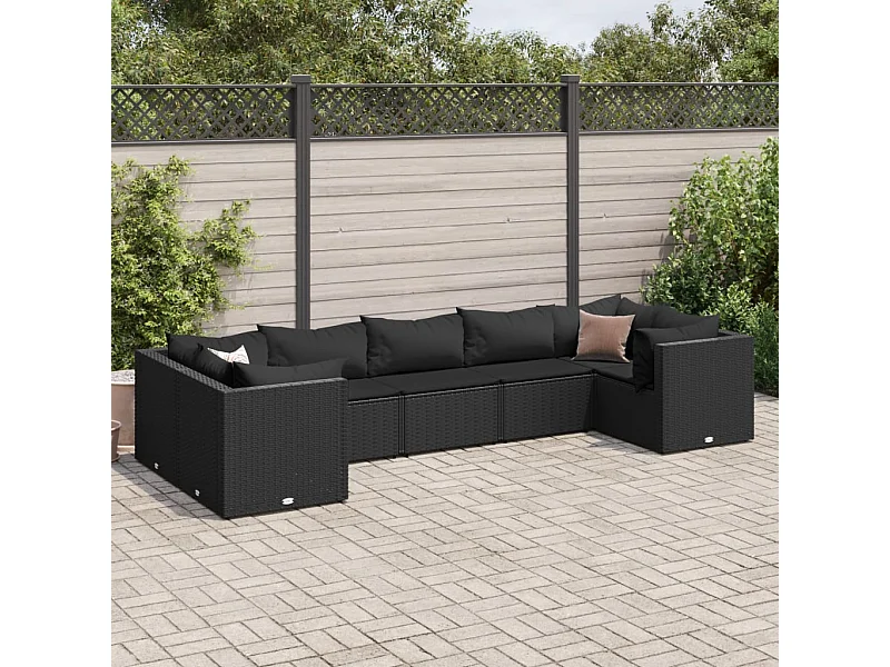 Set Salotto da Giardino con Cuscini 7pz Nero Polyrattan