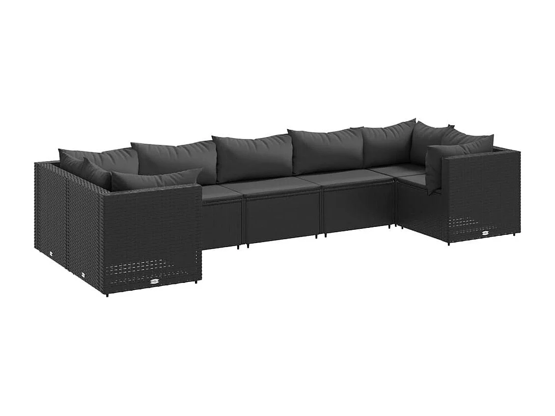 Set Salotto da Giardino con Cuscini 7pz Nero Polyrattan