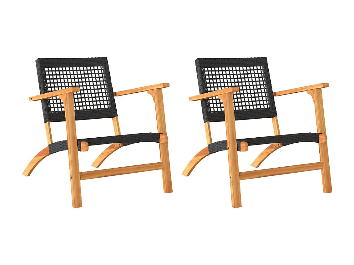 Sedie da Giardino 2pz Nere in Polyrattan e Legno di Acacia