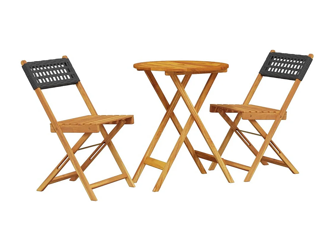 Ensemble de bistro 3 pcs noir résine tressée et bois massif