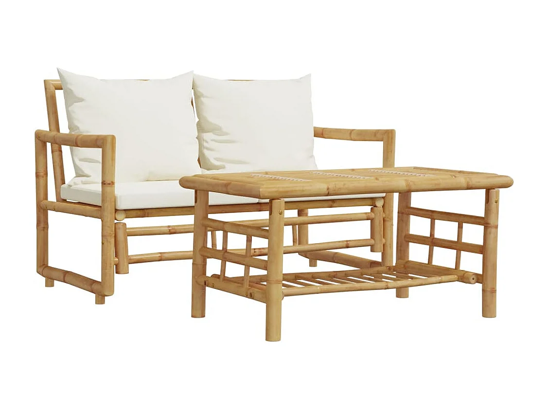 Set Divano da Giardino 2 pz con Cuscini in Bambù