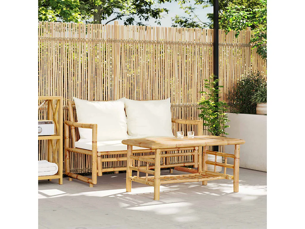 Salon de jardin 2 pcs avec coussins bambou